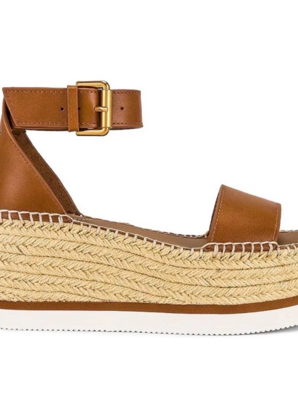 See by Chloe Glyn Calf Leather Espadrille Tan Platform Sandal (7.5)